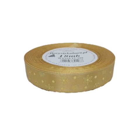 Wstążka metal ŚNIEŻYNKI, 15mm/18mb, złoto/złoto
