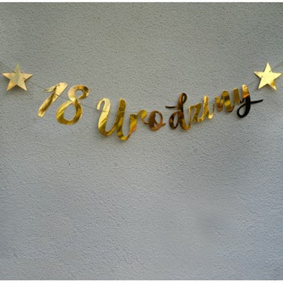 Baner na 1, 18, urodziny 16,5cm x 100cm, złoty