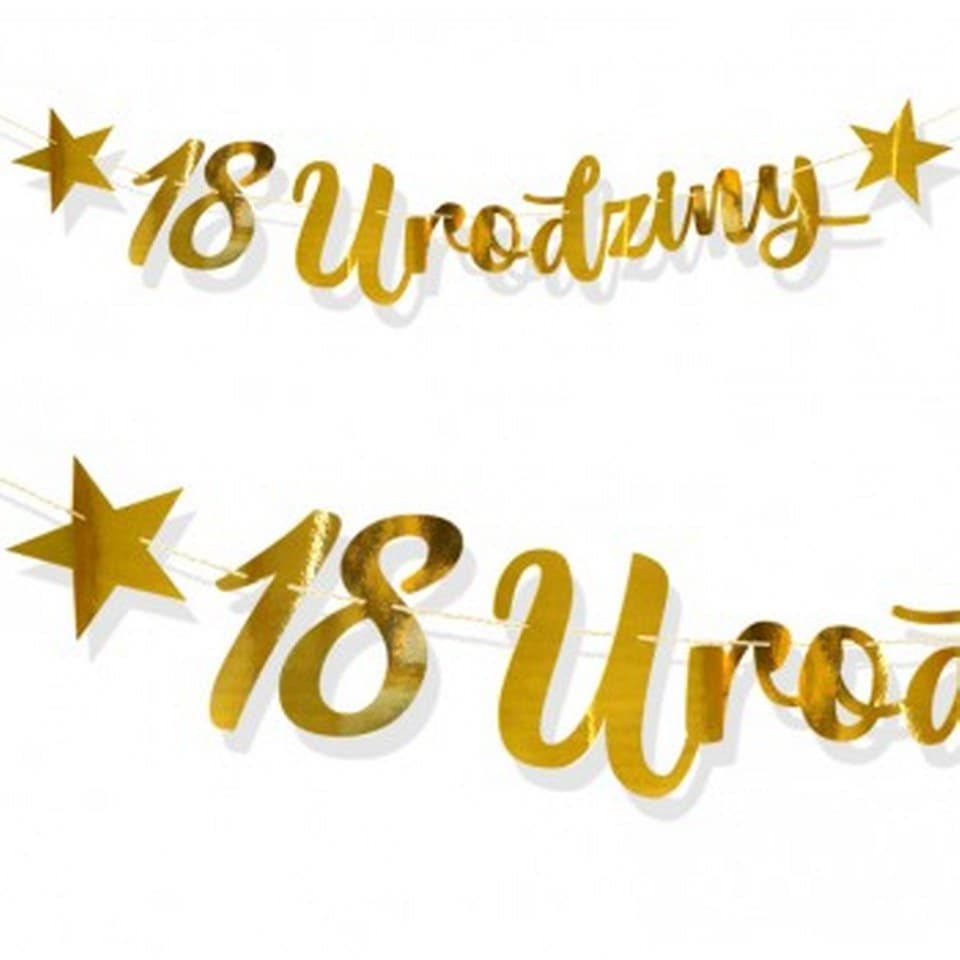 Baner na 1, 18, urodziny 16,5cm x 100cm, złoty