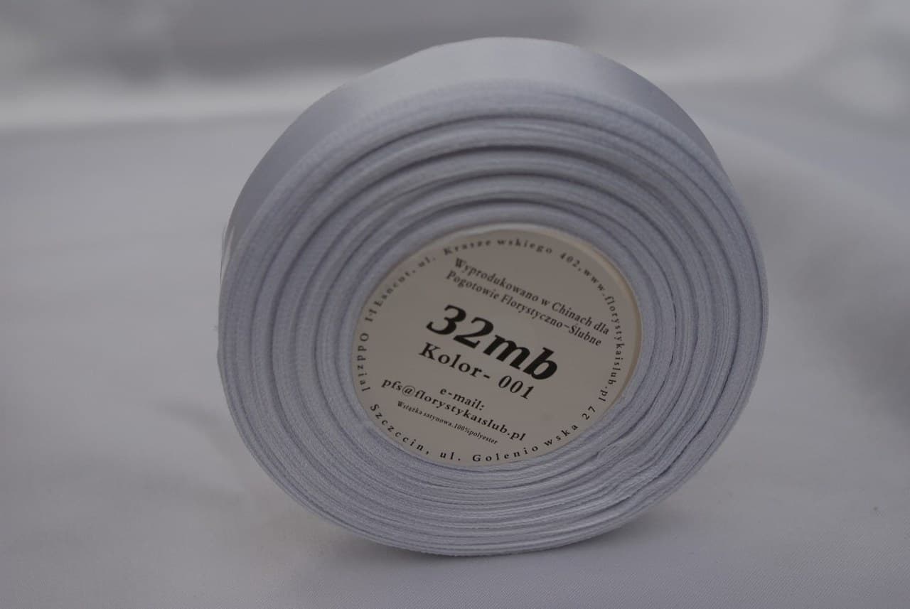 Wstążka taśma satynowa 19mm/32mb,  biała