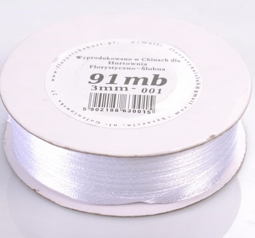 Wstążka satynowa 3mm/91mb, biała