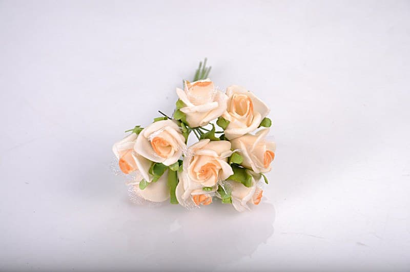 Róże piankowe z drutem śr.2cm/10szt krem/pomarańcz