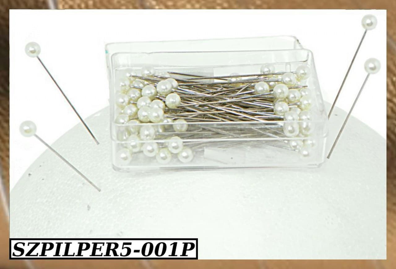 Szpilki z perełką 5mm, 75szt. białe perłowe