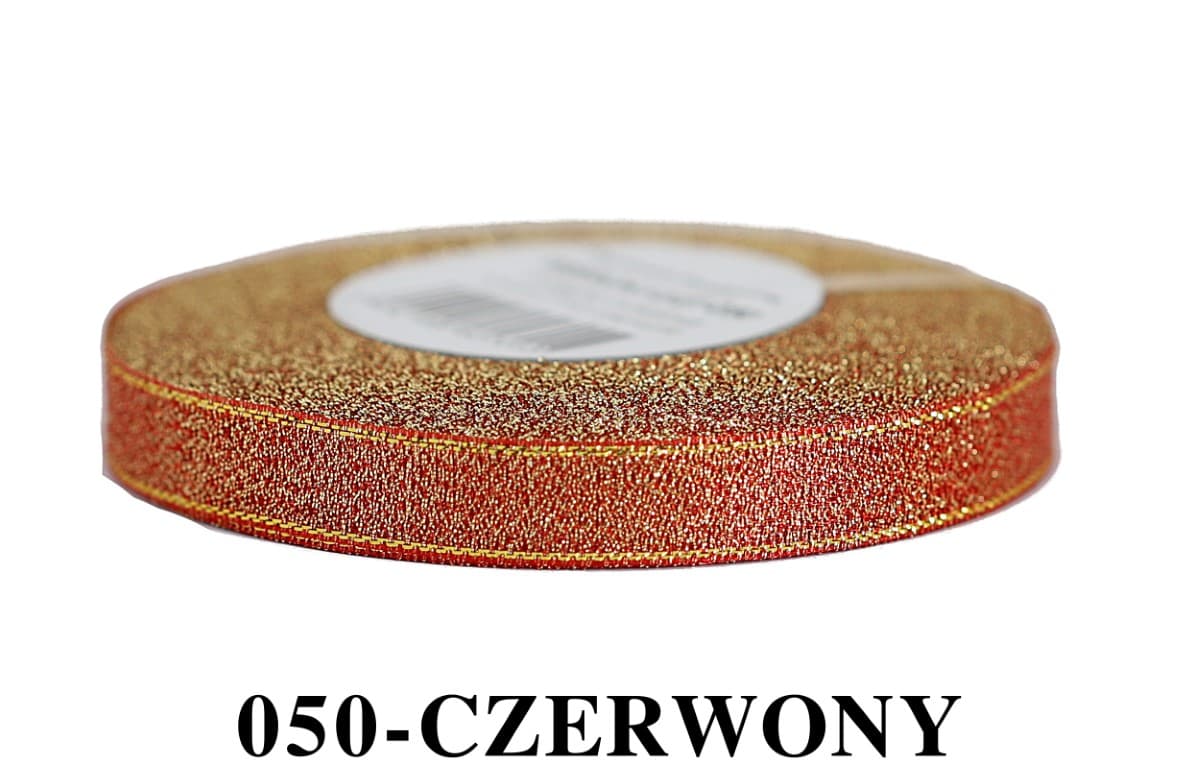 Wstążka brokatowa 12mm/27mb, czerwona