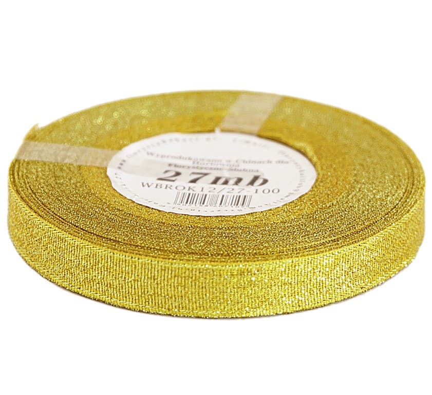 Wstążka brokatowa 12mm/27mb, złota