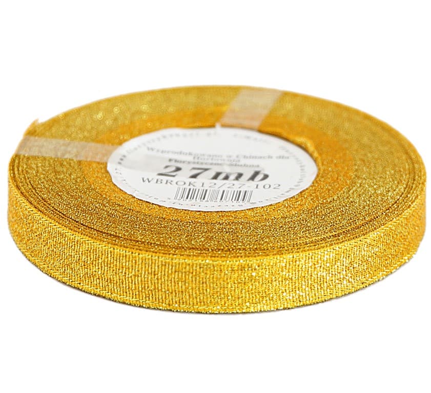 Wstążka brokatowa 12mm/27mb, stare złoto