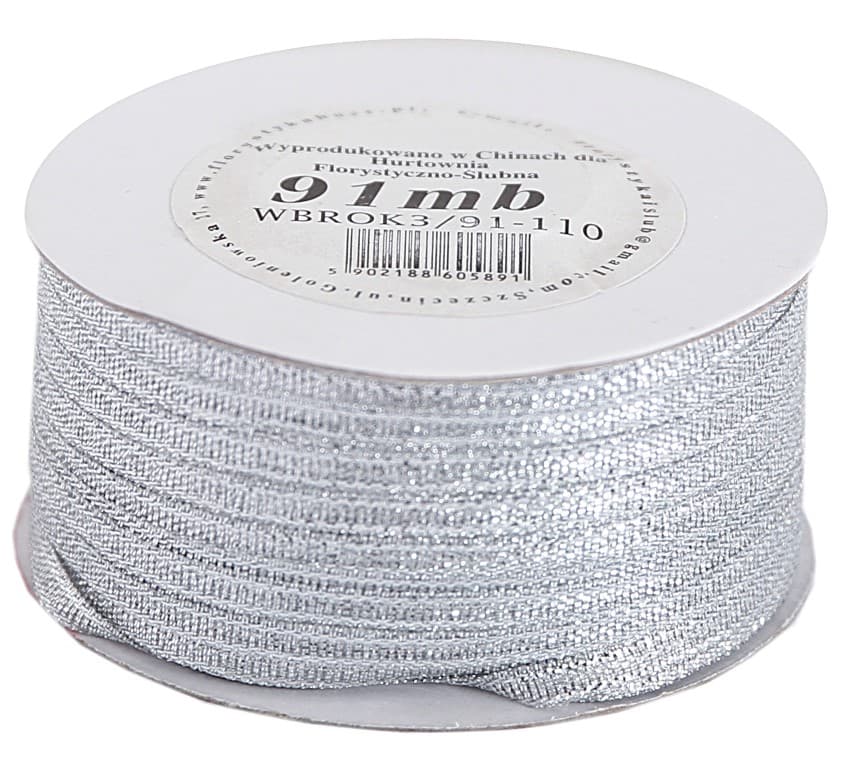 Wstążka brokatowa 3mm/91mb srebrna