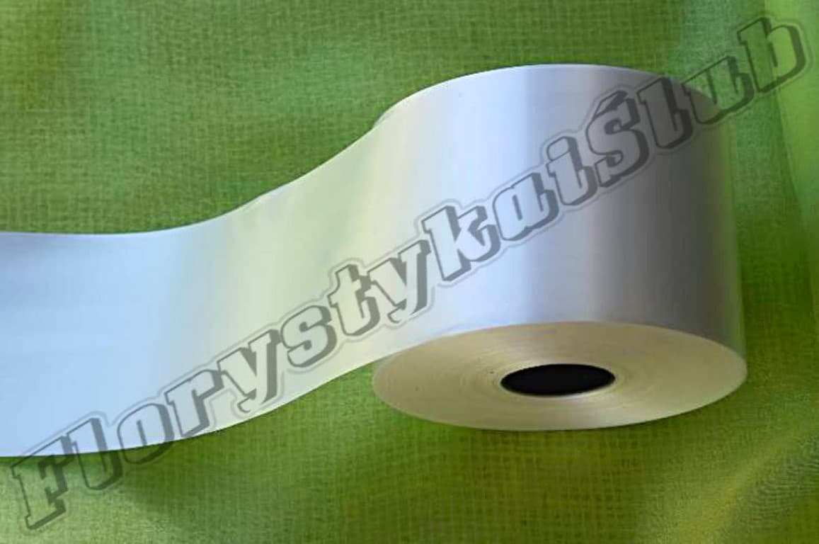 Wstążka plastikowa 10cm/100m, biała perłowa