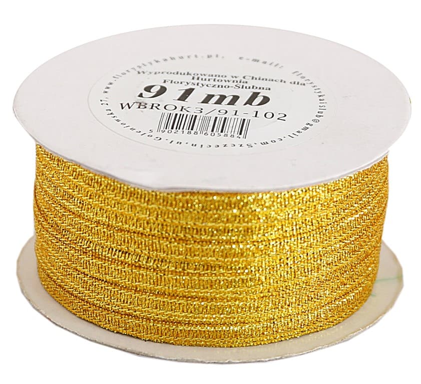 Wstążka brokatowa 3mm/91mb stare złoto