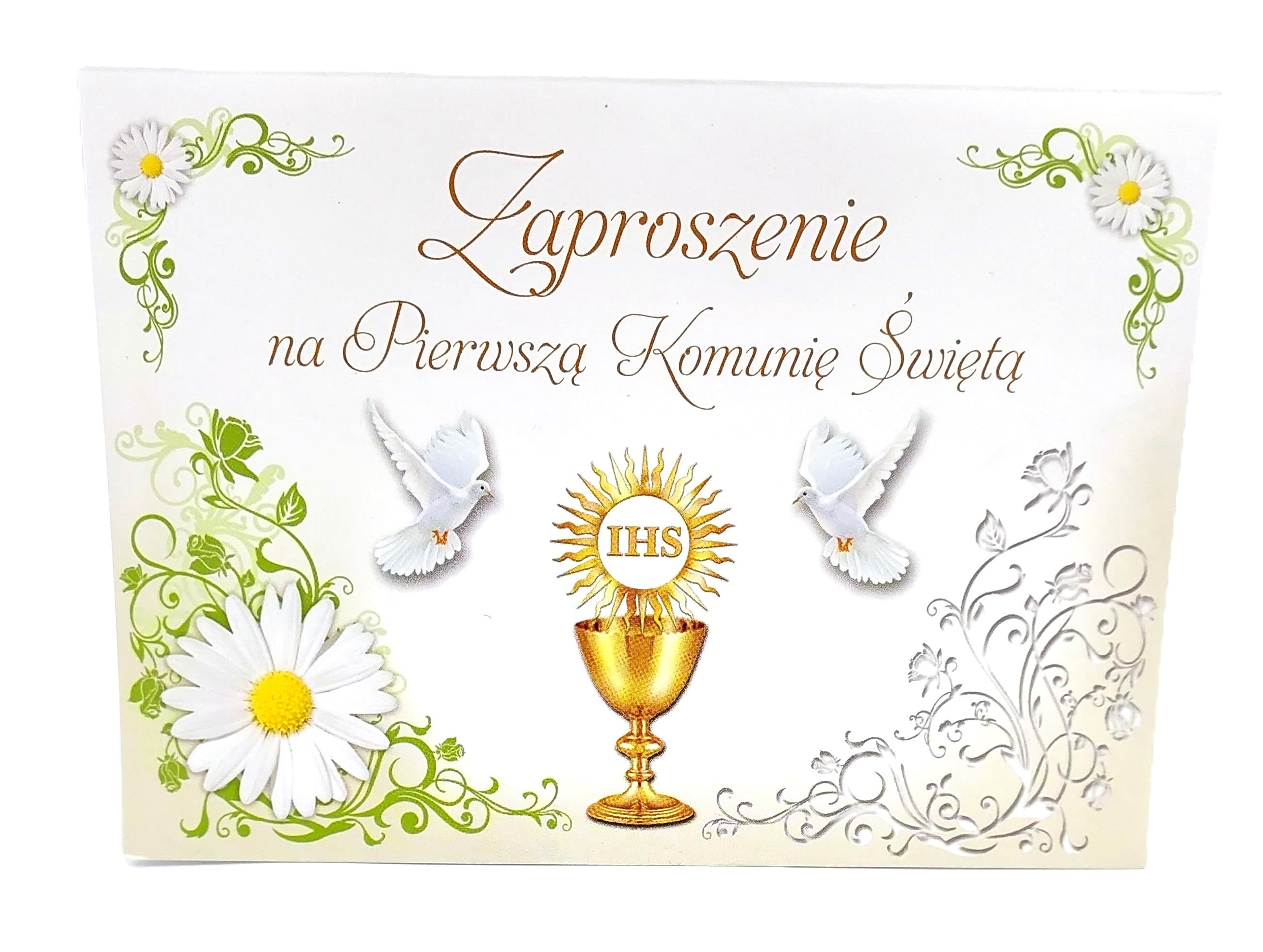 Zaproszenie komunijne kremowe Hostia gołebie 10szt