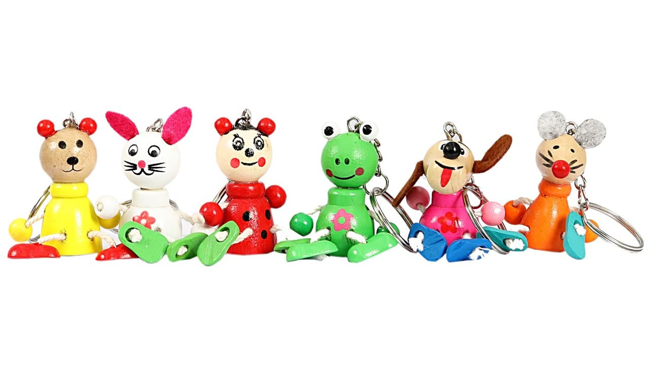 Breloki drewniane zwierzęta, wys.4cm/zestaw 6szt.