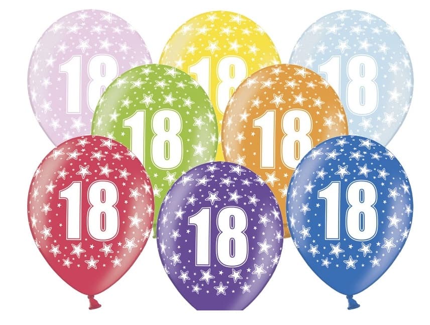 Balon urodzinowy, wys. 30 cm, cyfra 18 - 1 sztuka