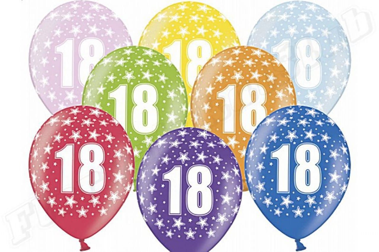 Balon urodzinowy, wys. 30 cm, cyfra 18