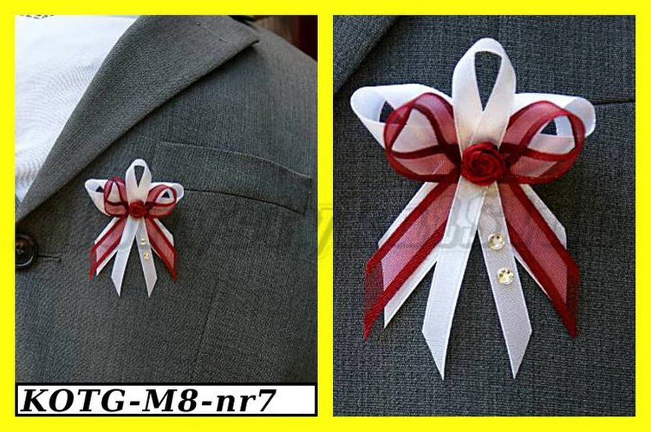 Kotylion dla Gości z dżetami. biały/bordo