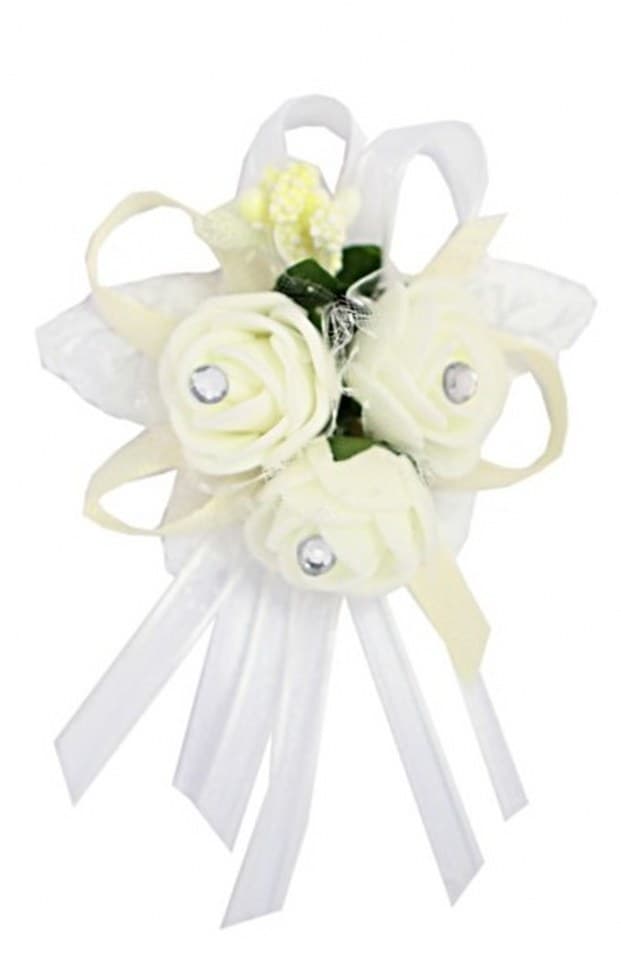 Duży kotylion dla rodziców 6x9cm, krem z dżetami