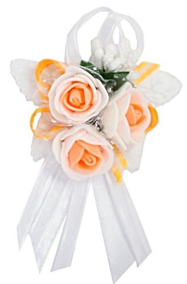 Duży kotylion dla rodziców 6x9cm, biały/łosoś