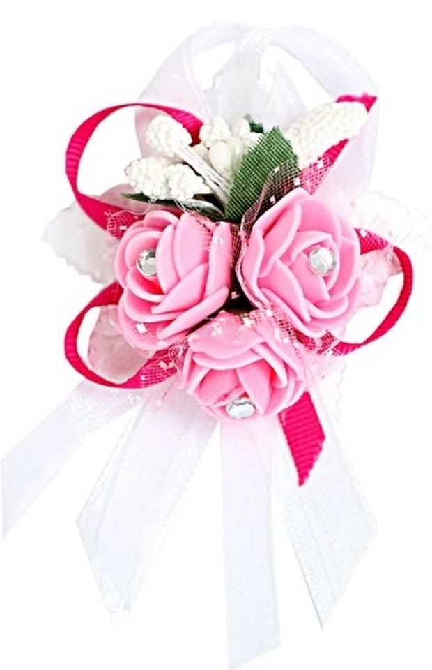 Duży kotylion dla rodziców 6x9cm, różowy z dżetami