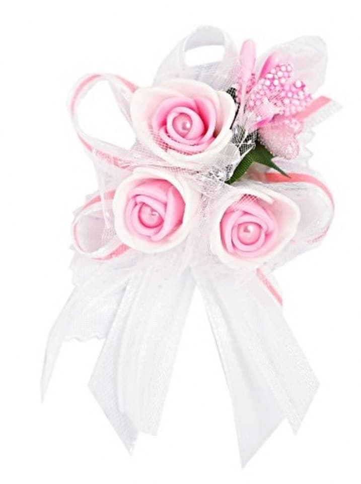 Duży kotylion dla rodziców 6x9cm, b/różowy z perłą