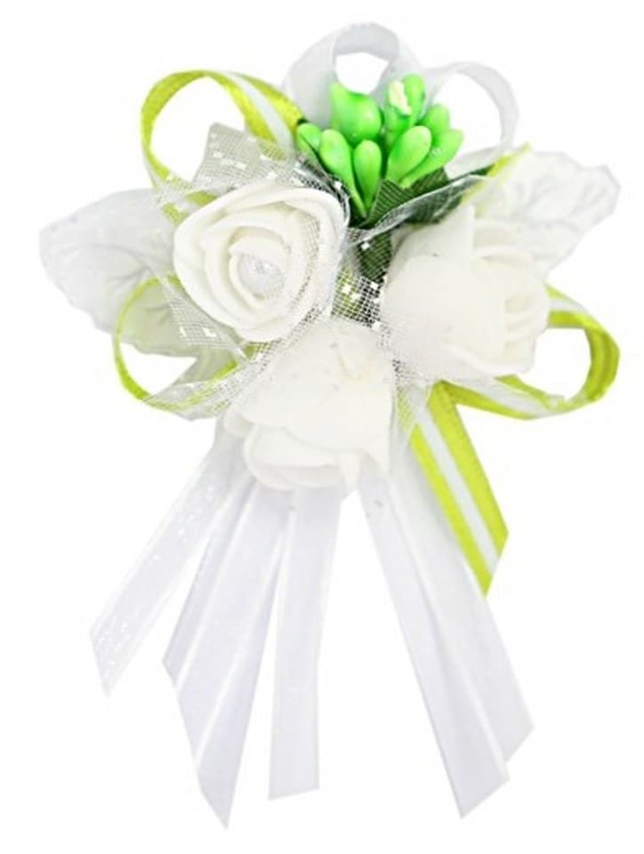 Duży kotylion dla rodziców 6x9cm, biały/oliwka