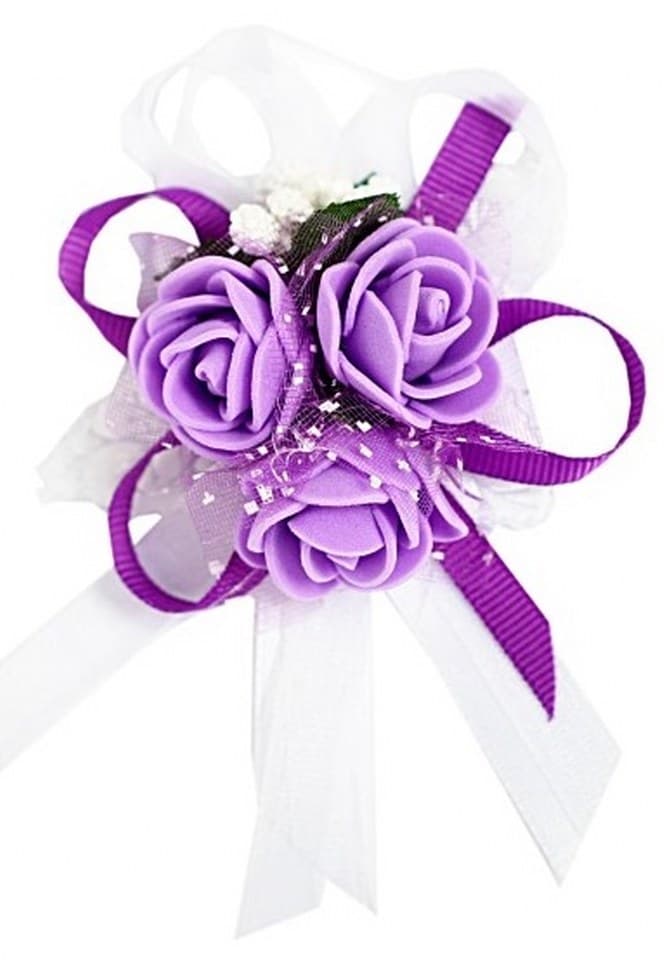 Duży kotylion dla rodziców 6x9cm, biało/wrzosowy