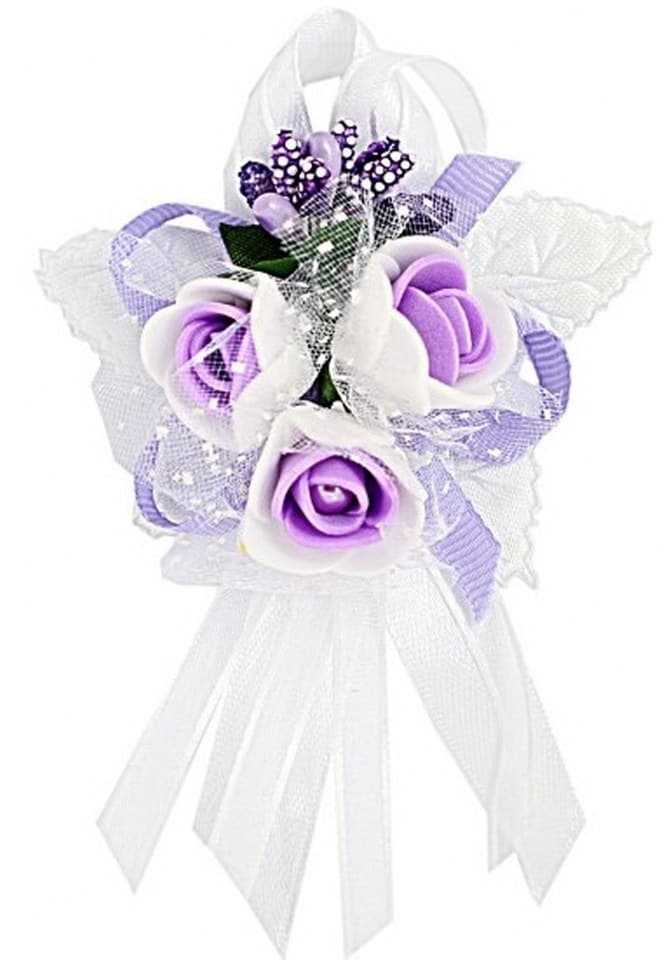 Duży kotylion dla rodziców 6x9cm, b/wrzos z perłą