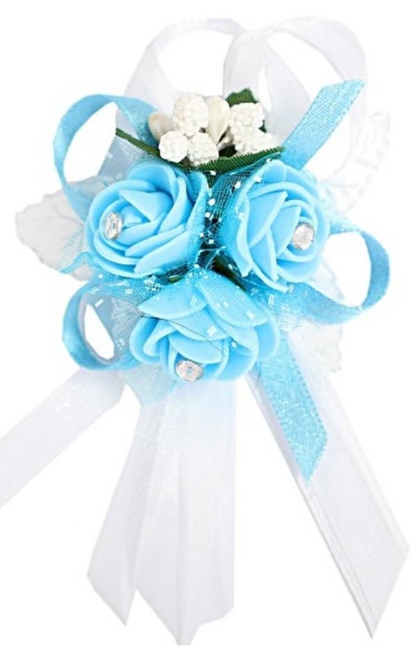 Duży kotylion dla rodziców 6x9cm błękitny z dżetem