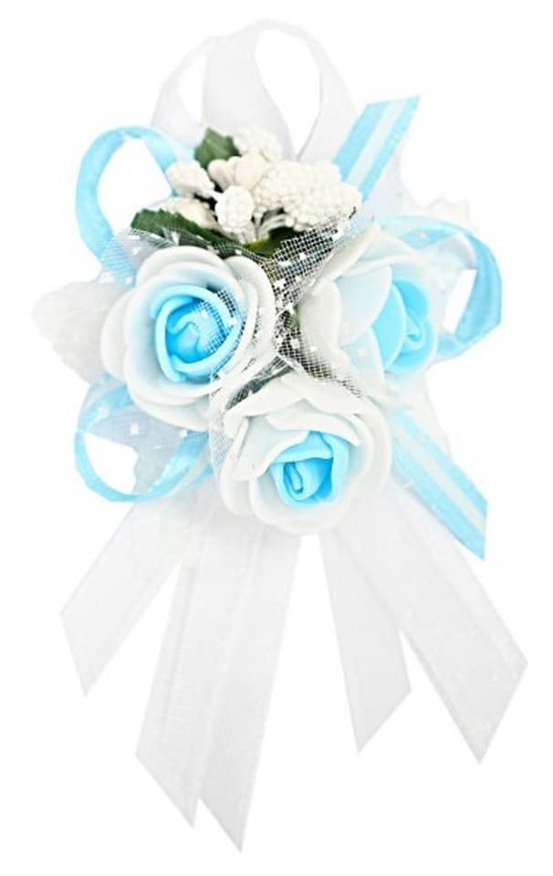 Duży kotylion dla rodziców 6x9cm, biało/błękitny