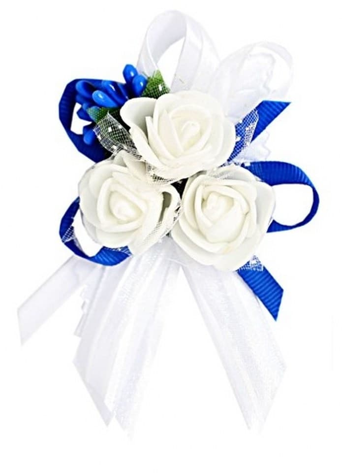 Duży kotylion dla rodziców 6x9cm, biało/chabrowy