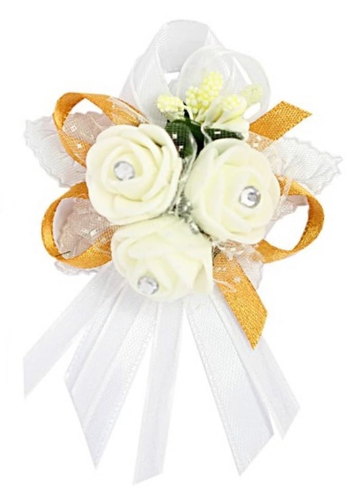 Duży kotylion dla rodziców 6x9cm, biały/krem/złoty