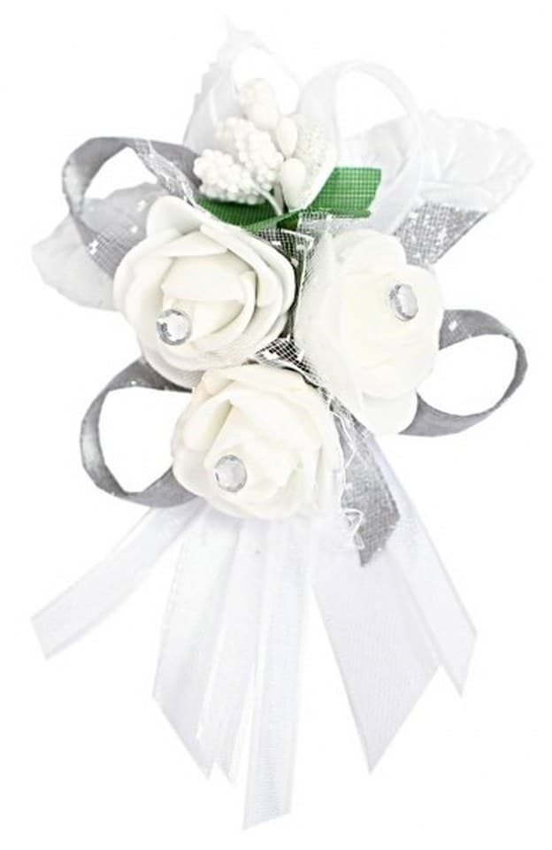 Duży kotylion dla rodziców 6x9cm, b/srebro+dżety