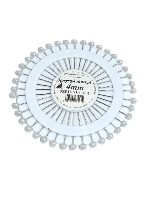 Szpilki z perełką na kole śr.4mm/38mm/40szt, białe