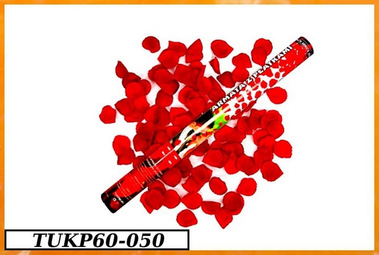 Wystrzałowe konfetti tuba 60cm czerwone płatki róż