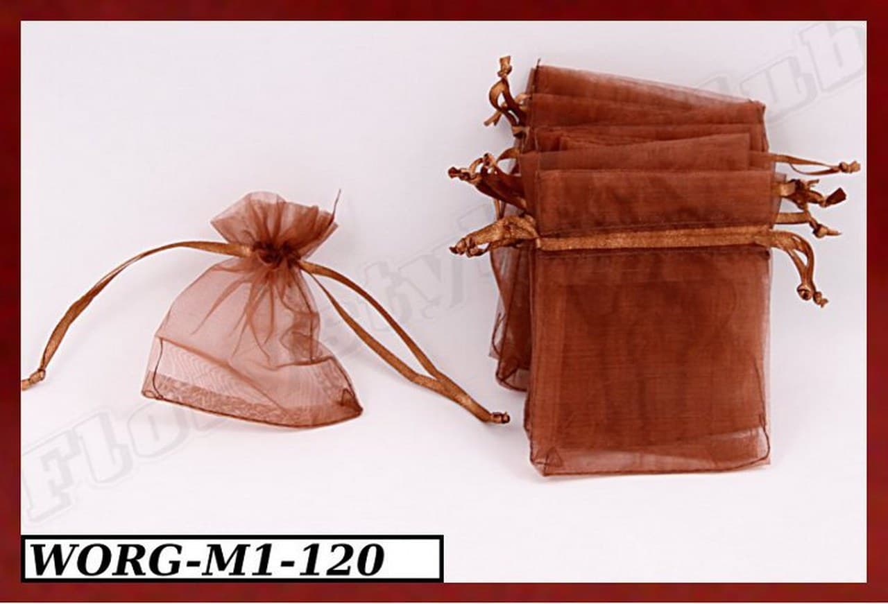 Woreczki z organzy, 8x10cm/12szt., brązowe