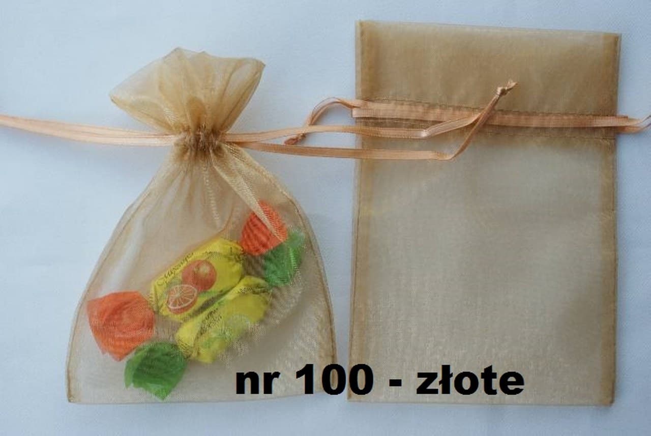 Woreczki z organzy, 9x13cm/12szt. złote