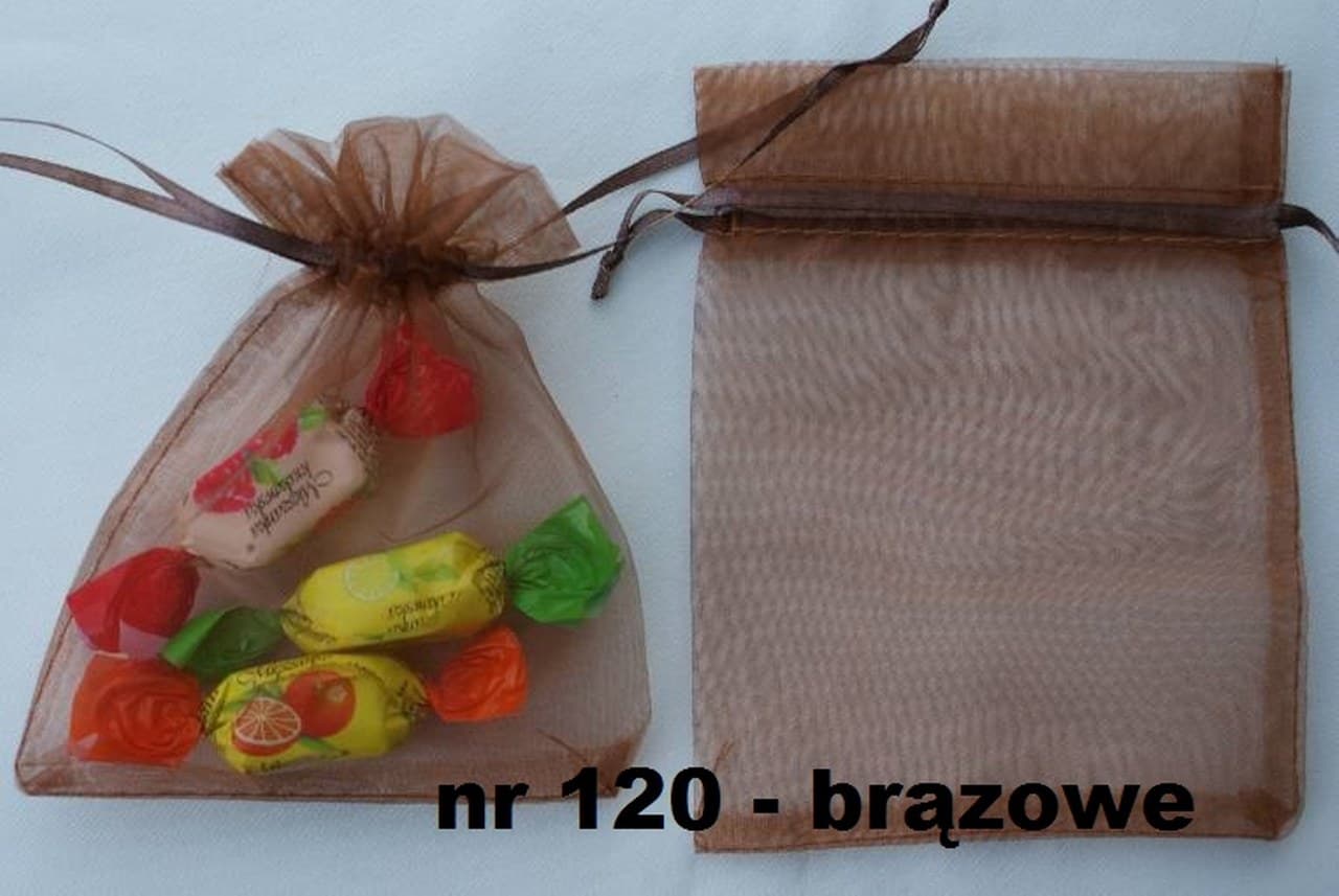 Woreczki z organzy, 9x13cm/12szt. brązowe