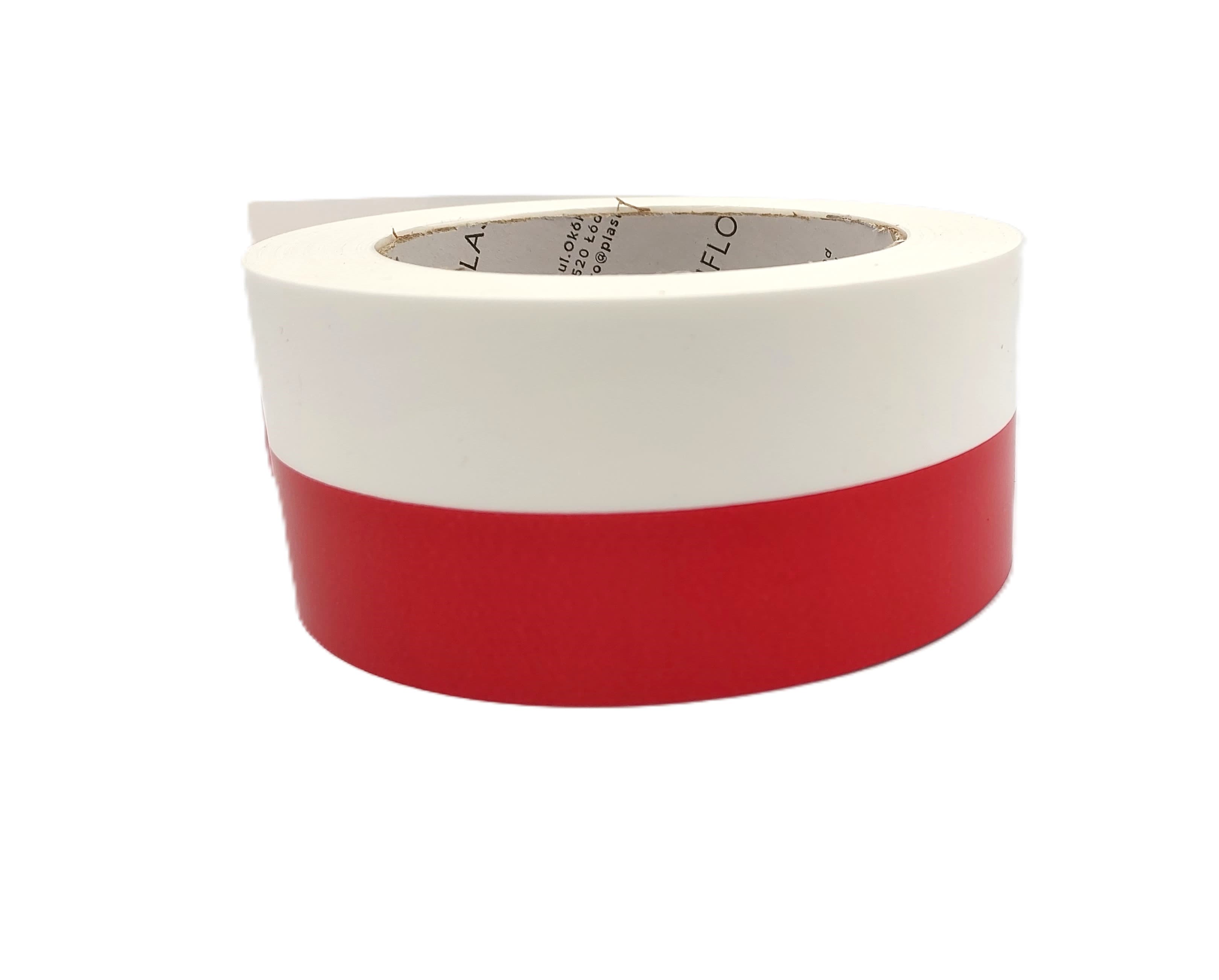 Wstążka plastikowa szarfa biało/czerwona, 5cm/45mb