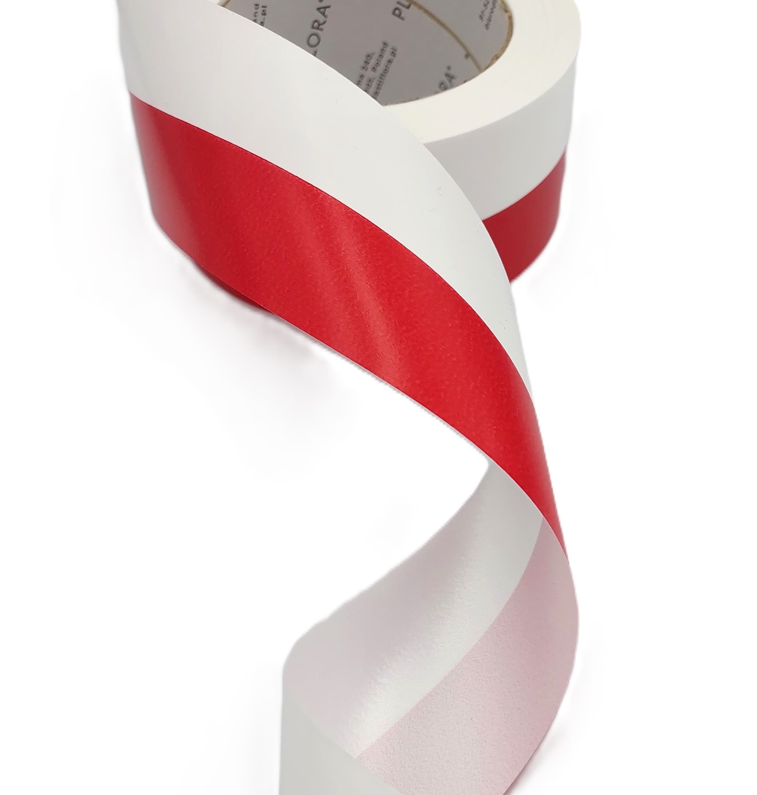 Wstążka plastikowa szarfa biało/czerwona, 5cm/45mb