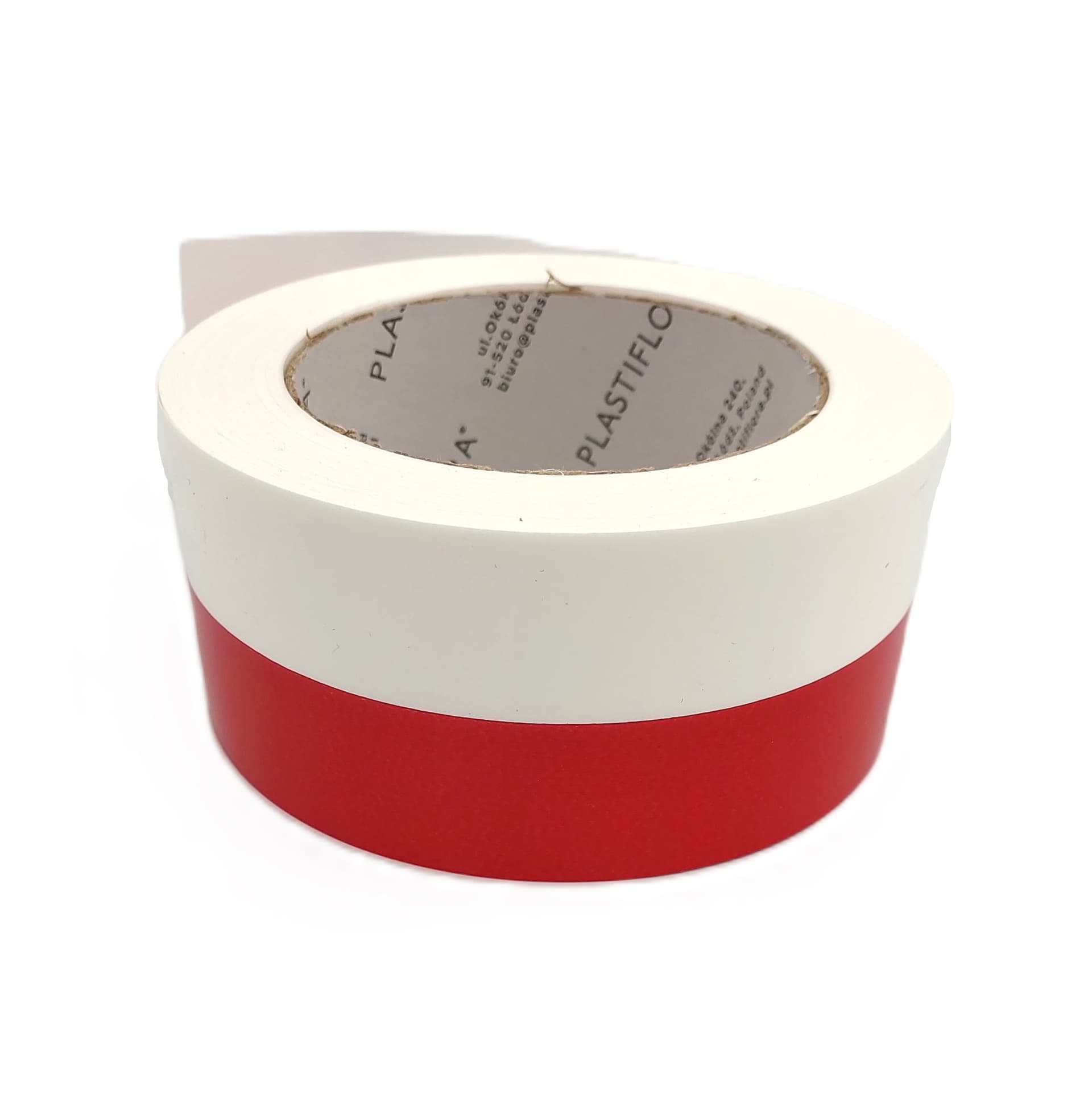 Wstążka plastikowa szarfa biało/czerwona, 5cm/45mb