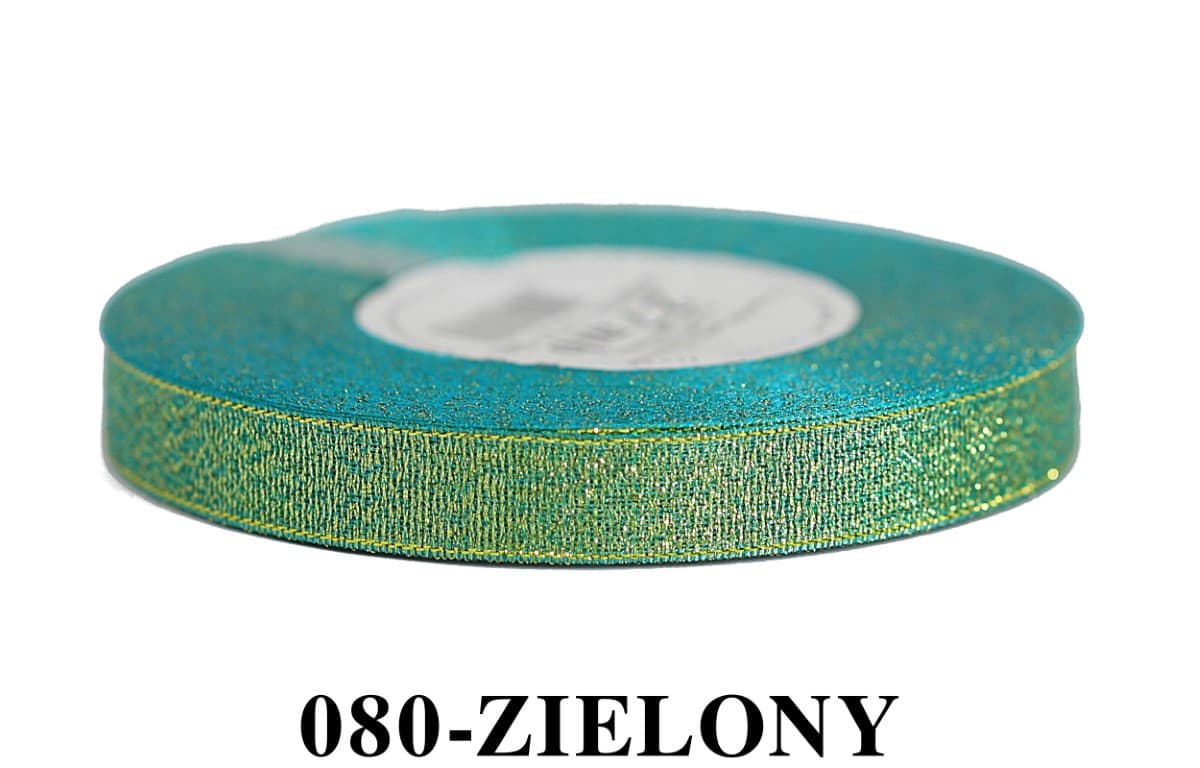 Wstążka brokatowa 12mm/27mb, zielona