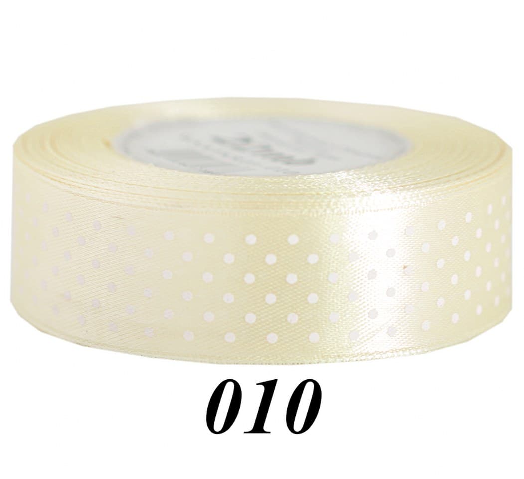Wstążka satynowa w kropki 25mm/22mb, kremowa