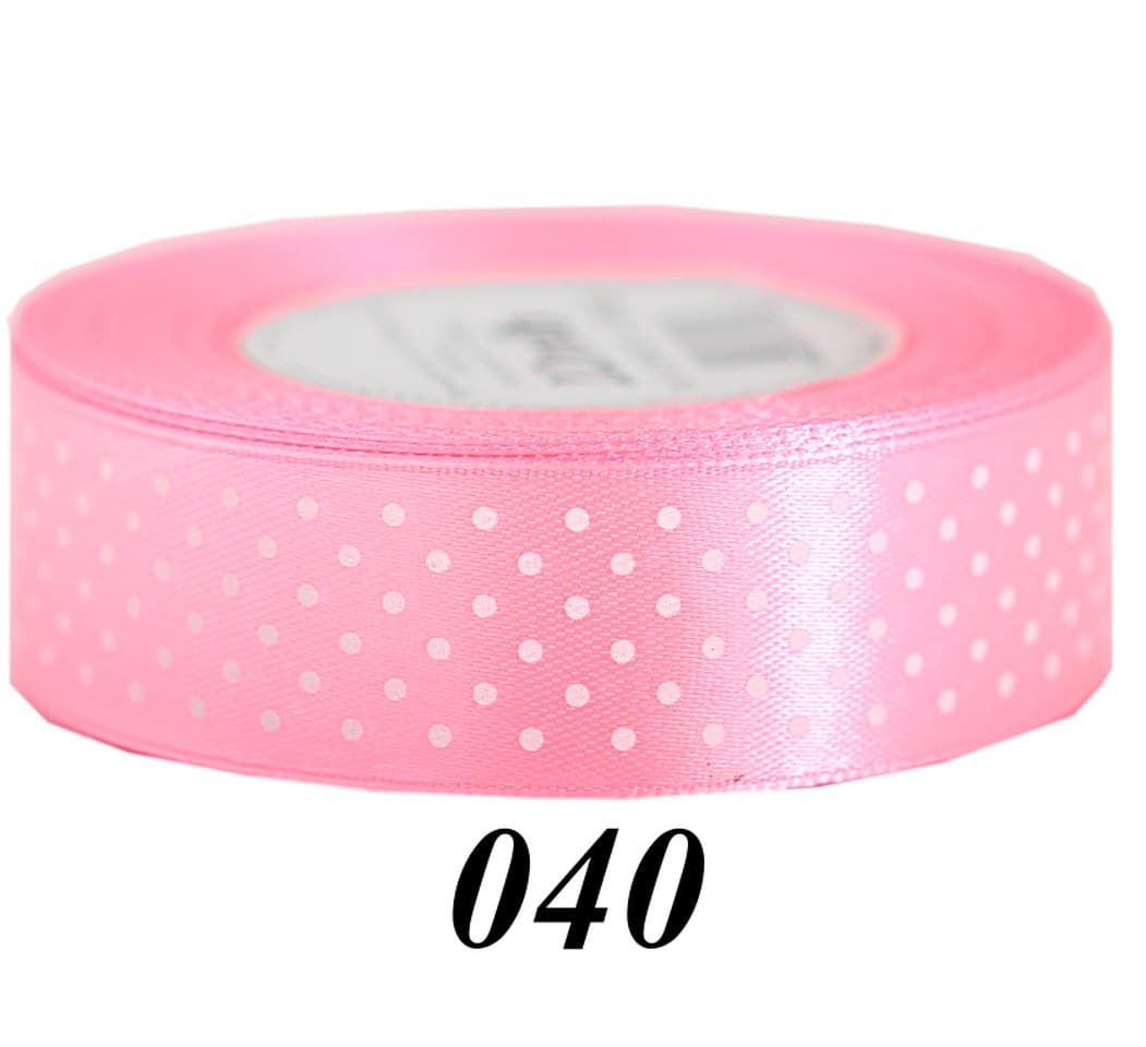 Wstążka satynowa w kropki 25mm/22mb, różowa