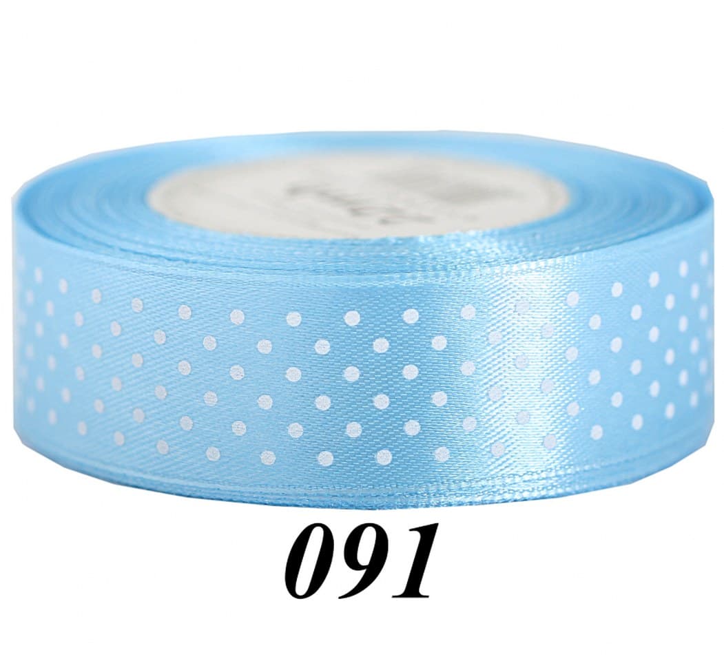 Wstążka satynowa w kropki 25mm/22mb, błękitna