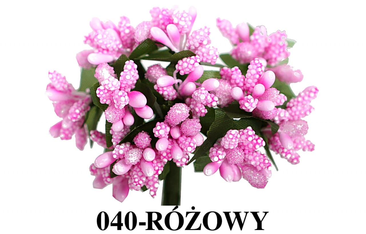 Pręciki na drucie ryż+kulki śr.2cm/12szt, różowe