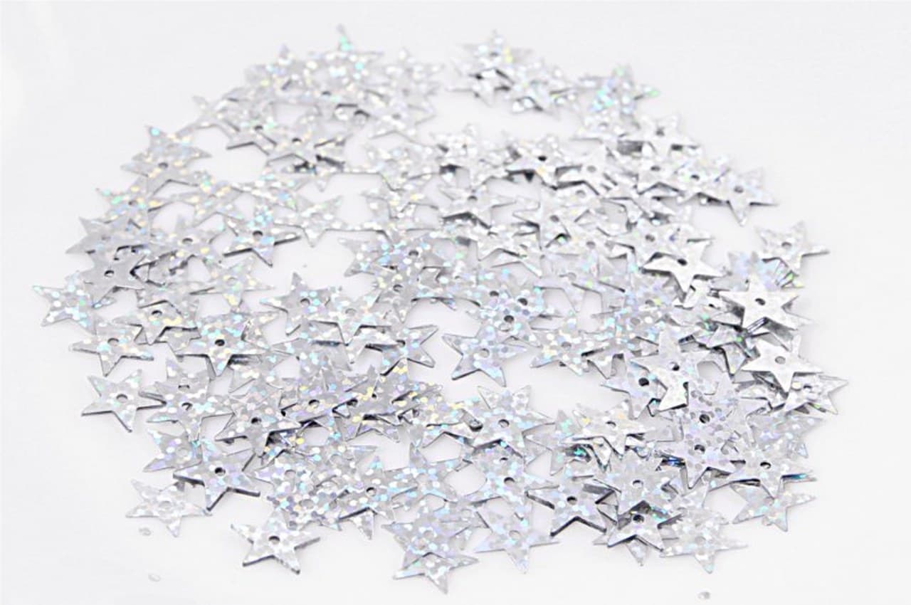 Cekiny gwiazdki średnie 10mm/5gram srebrne brokat