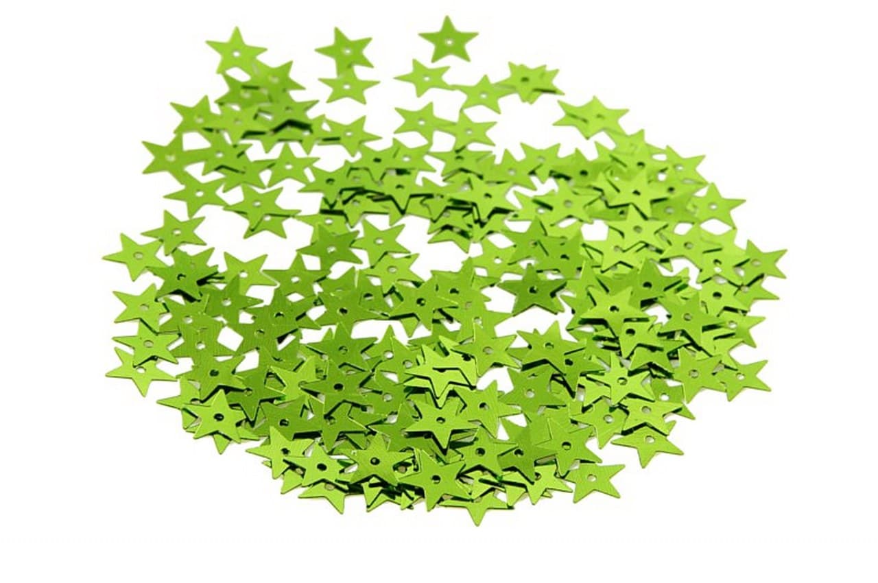 Cekiny gwiazdki średnie 10mm/5gram jasnozielone