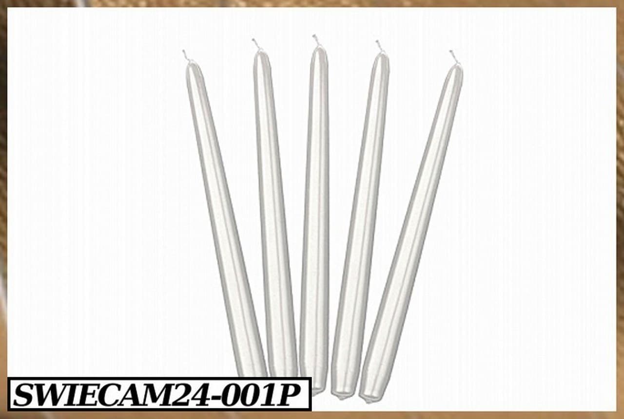 Świeca metalizowana, wys. 24cm/1szt, biała perłowa