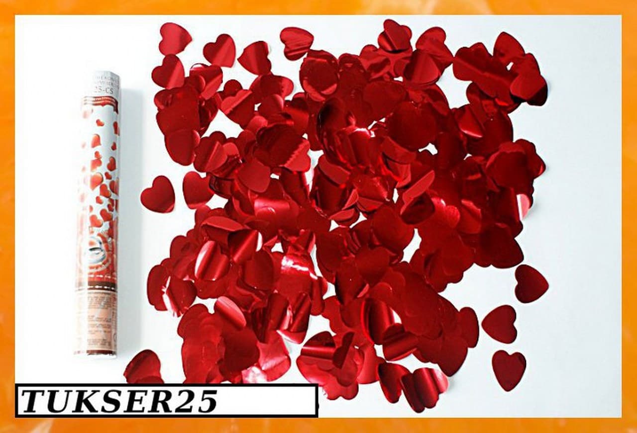 Wystrzałowe konfett czerwone serca, tuba 60cm