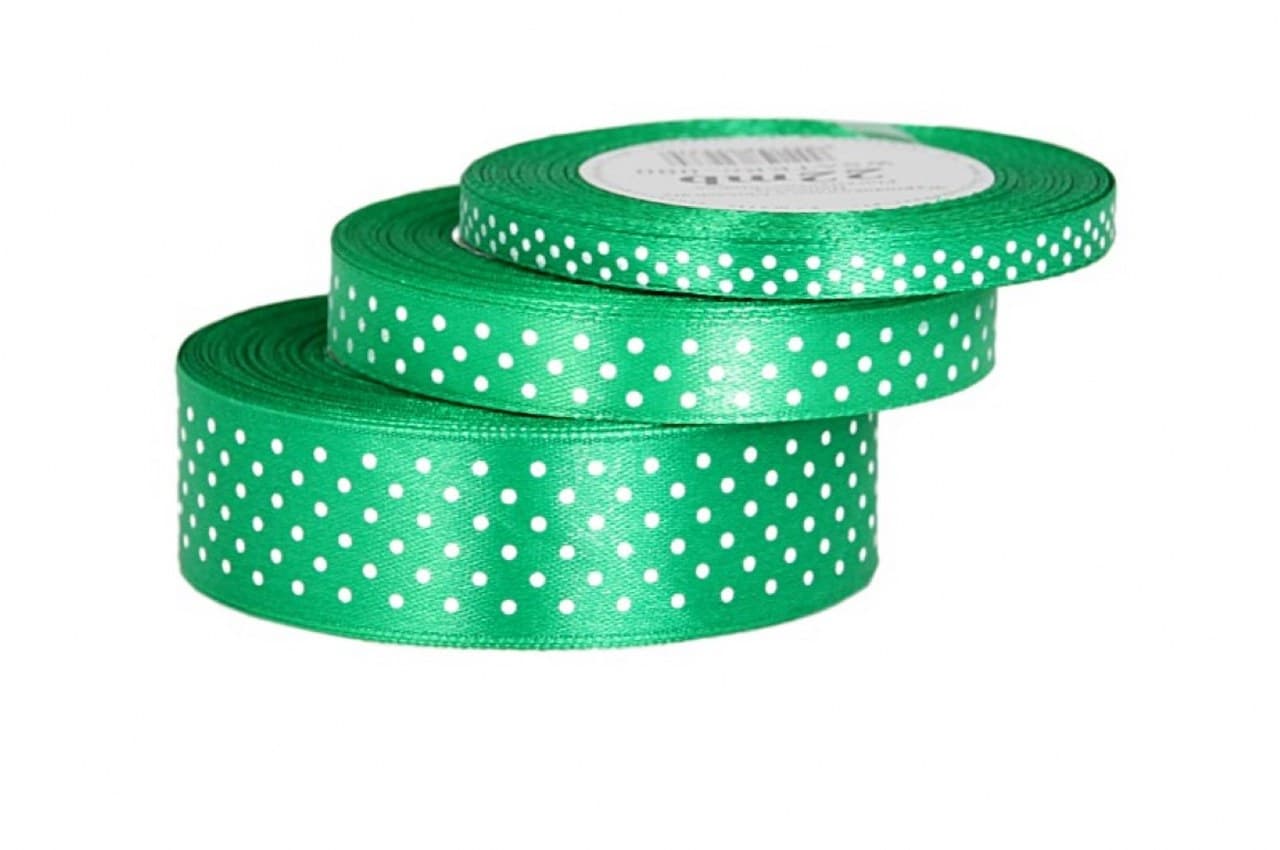 Wstążka satynowa w kropki 12mm/22mb, zielona