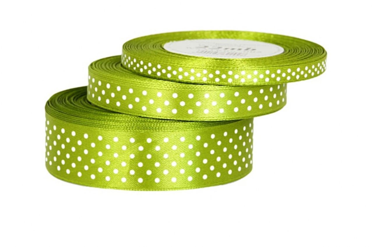 Wstążka satynowa w kropki 12mm/22mb, oliwka