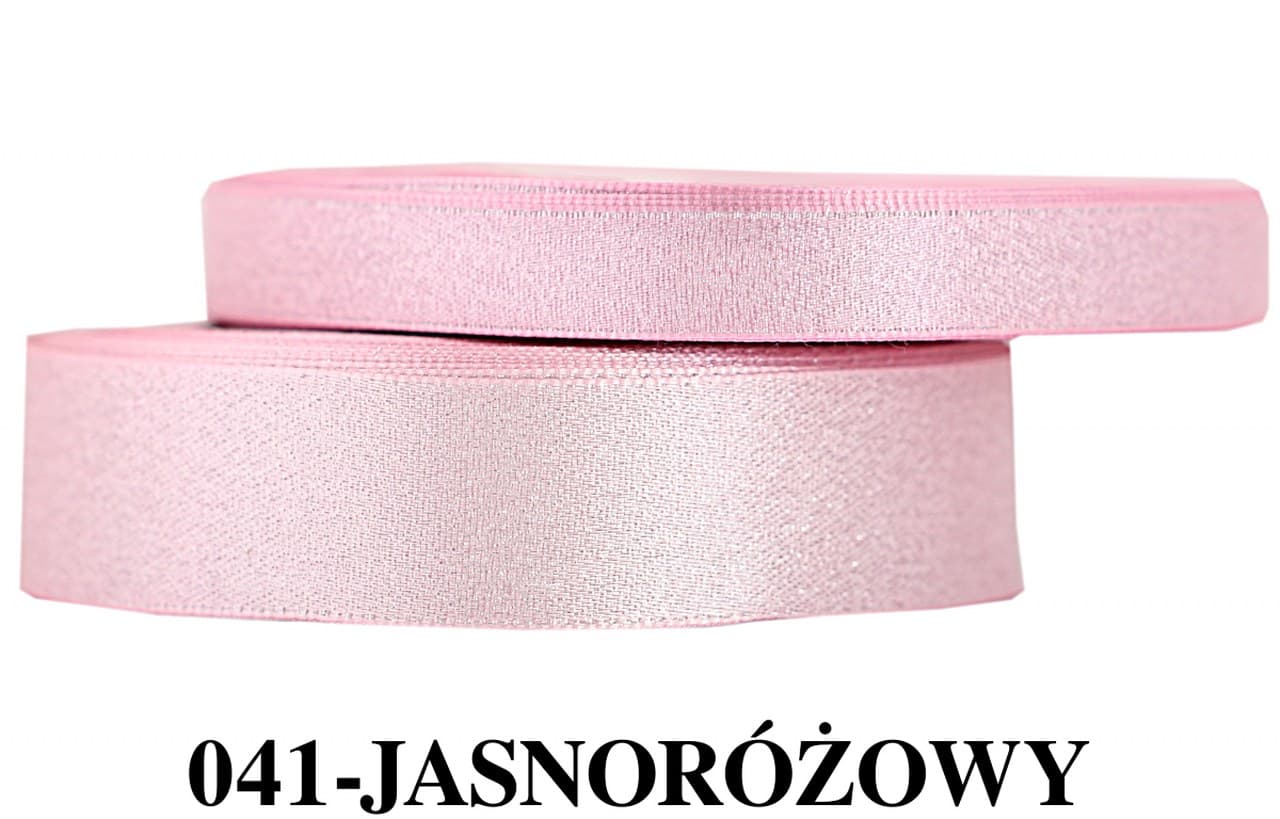 Wstążka satynowa z brokatem 25mm/22mb, jasnoróżowa